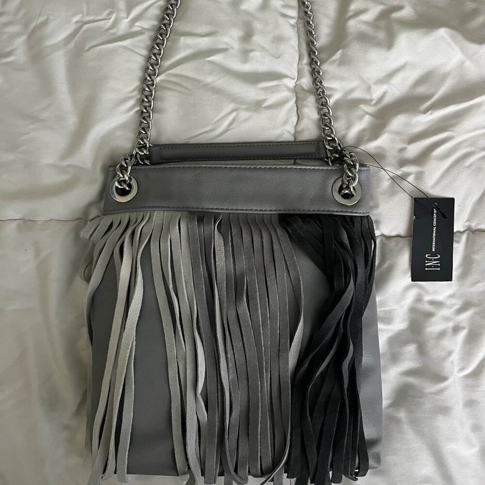 INC International Concepts Gray Fringe Bag/Purse